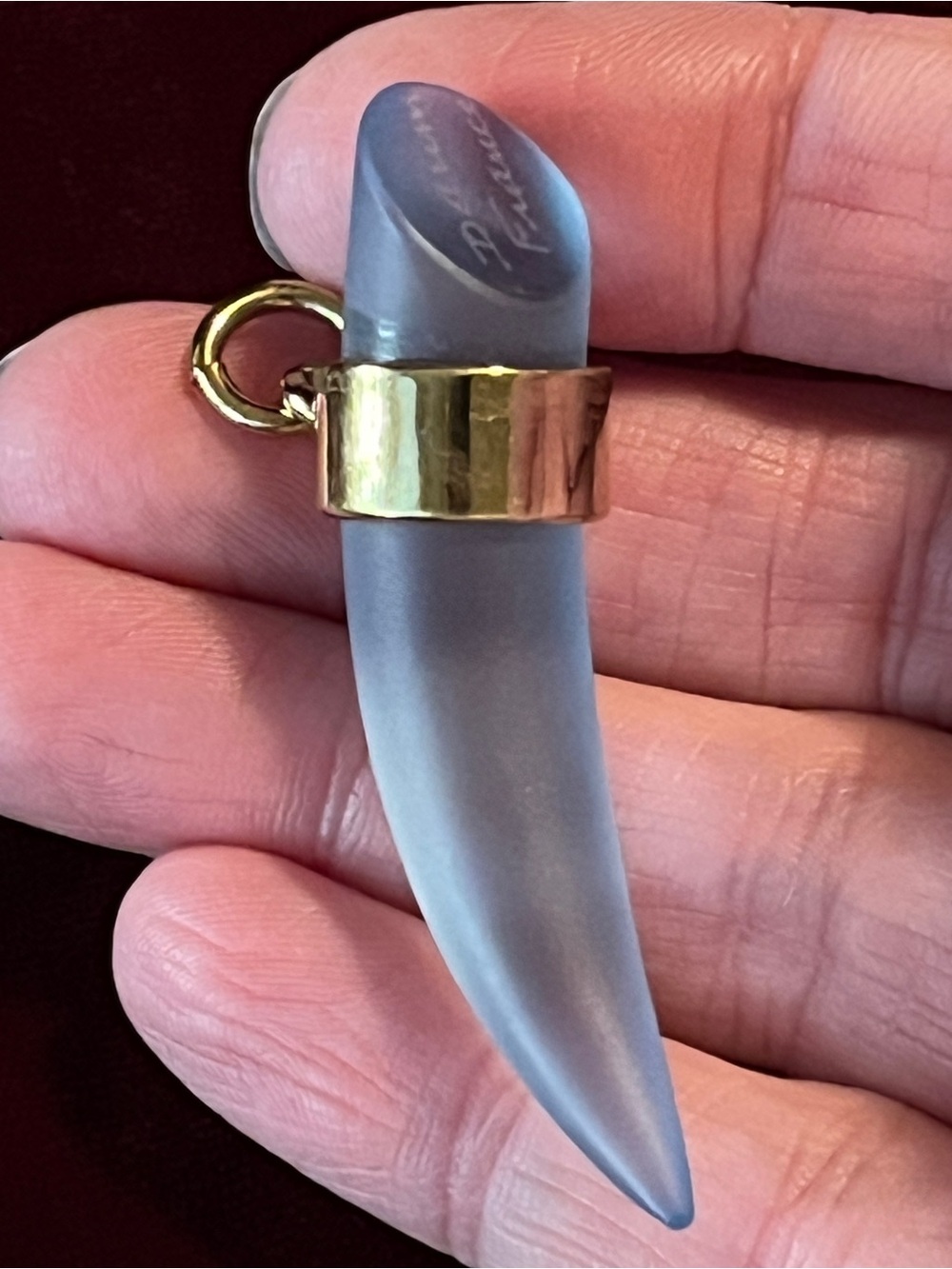 NANCY DAUM FRANCE Light Blue / Lavender Glass Crystal Tusk Tooth Necklace Signed